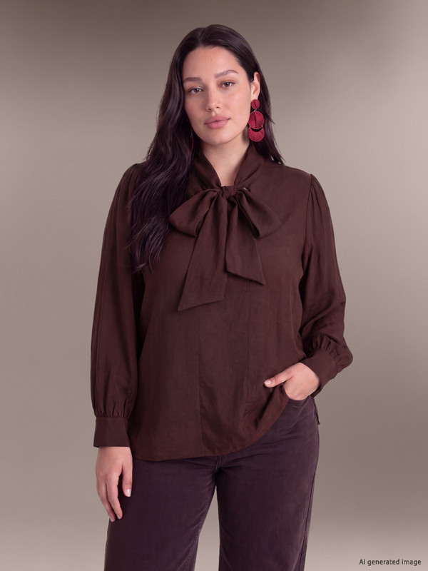 LCW Curve Plus Size Tie Neck Blouse