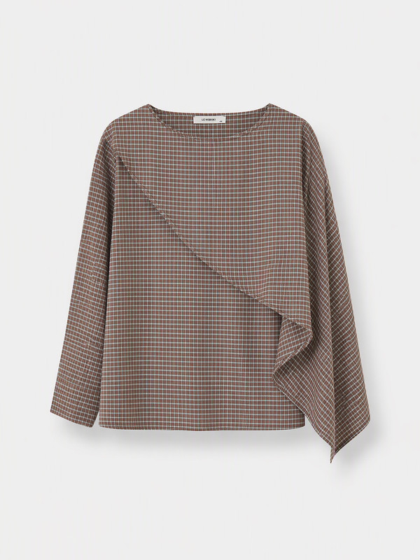 LCW Curve Plus Size Plaid Shawl Detailed Blouse