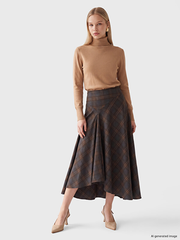 LCW Vision Zippered Plaid Draped Skirt