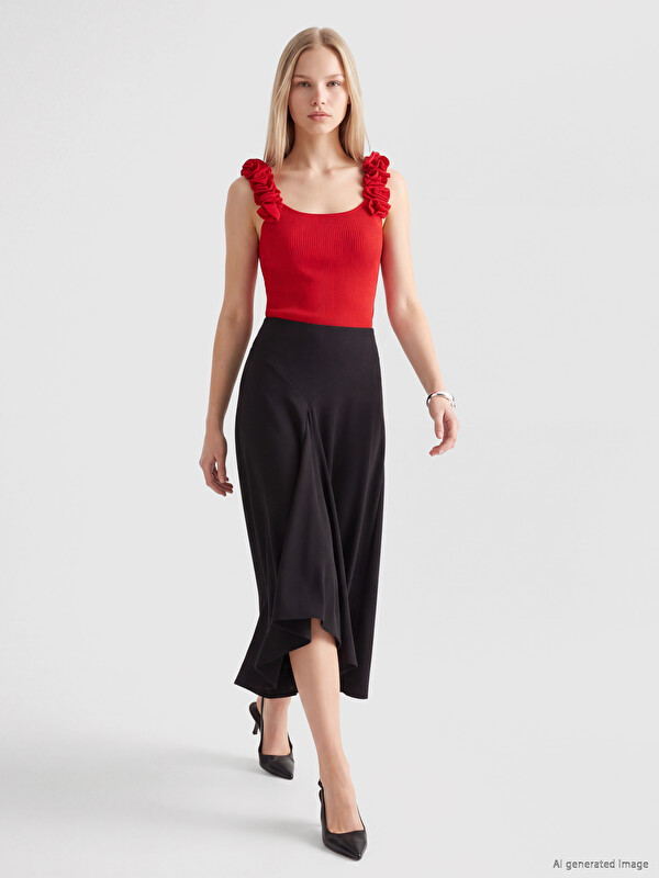 LCW Vision Waist Zippered Asymmetric Cut Skirt