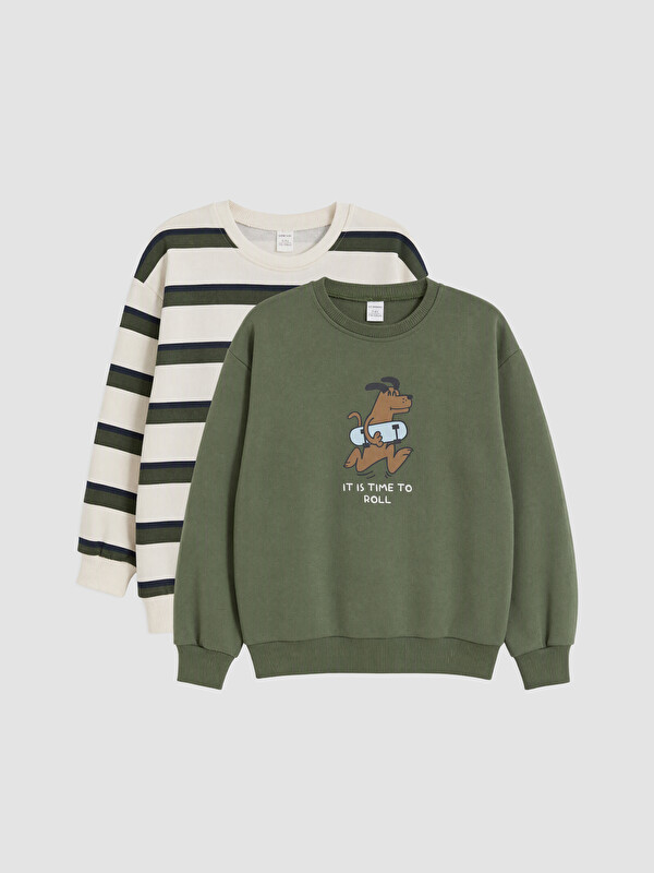 LCW Kids Çizgili Erkek Çocuk Kalın Sweatshirt