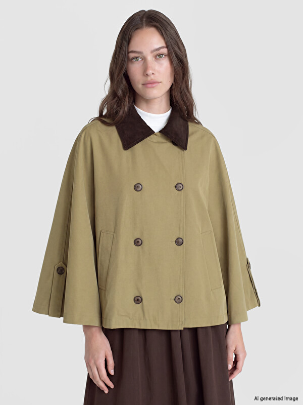 LCW Modest Kadife Yaka Kadın Mont