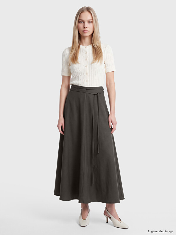 LCW Vision Waisted Zippered Flared Skirt