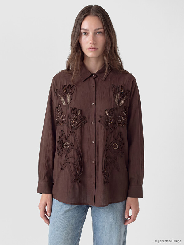 LCW Modest Embroidered Women's Shirt Tunic