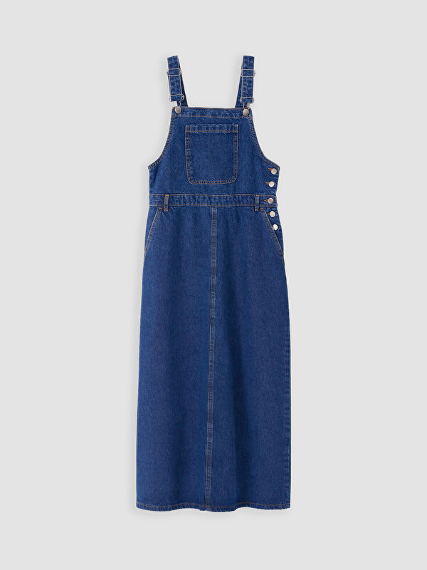 LCW Modest Square Neck Denim Dungaree Dress