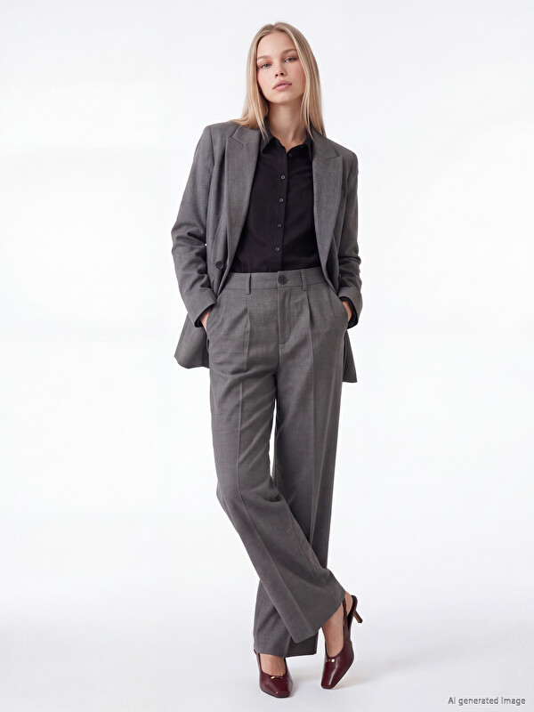LCW Vision Wide Legged Pleated Women's Tailored Trousers