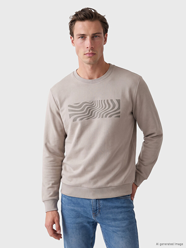 LCWAIKIKI Classic Bisiklet Yaka Desenli Erkek Sweatshirt