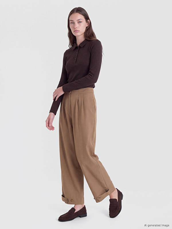 LCW Modest Wide Leg Pleated Women's Trousers