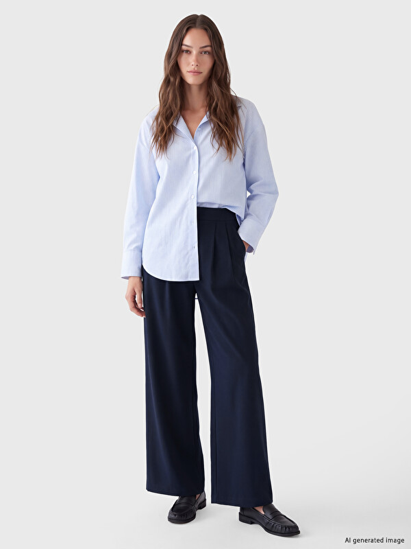 LCW Modest Beli Lastikli Pileli Kadın Kumaş Pantolon