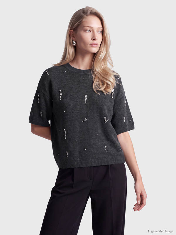 LCW Vision Taşlı Oversize Kadın Triko Kazak