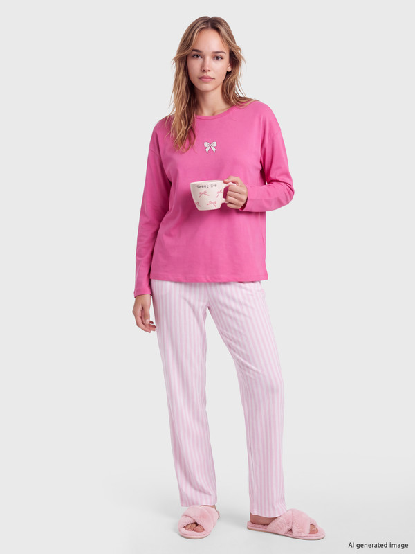 LCW Young Crew Neck Embroidered Women's Pyjamas Set