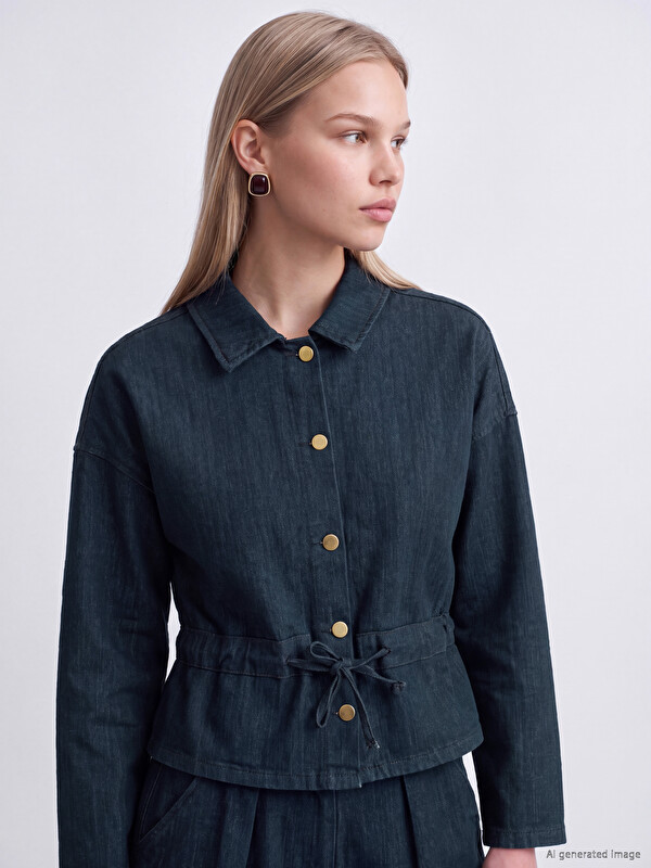 Natuvera Geacă din denim pentru femei cu guler de cămașă