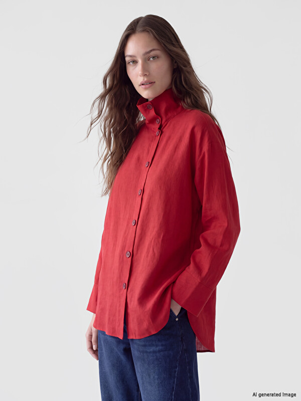 LCW Modest Grandad Collar Modal Blended Women's Shirt