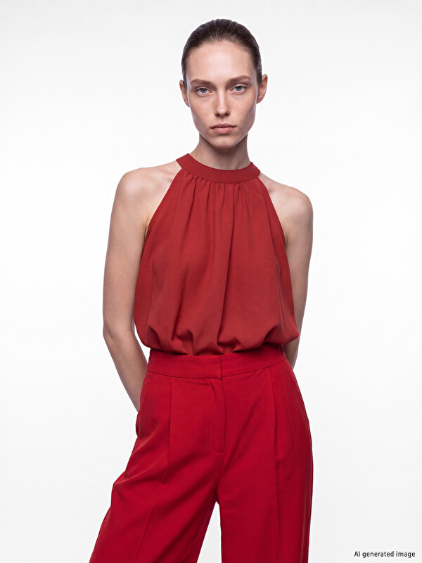 LCW Comfort Halter Yaka Büzgülü Bluz