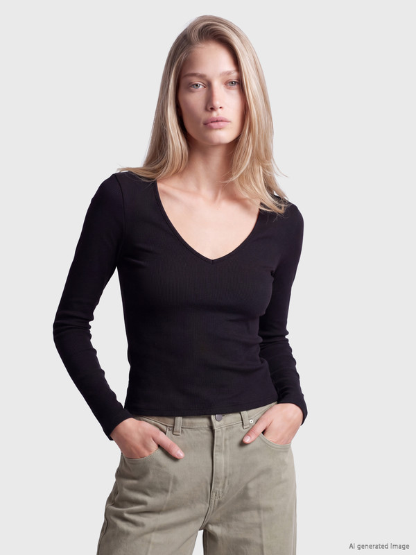 LCW Vision V Yaka Kadın Fitilli Body