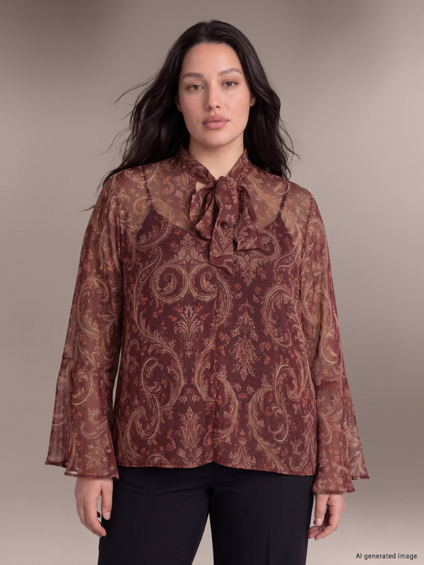 LCW Curve Plus Size Tie Neck Blouse