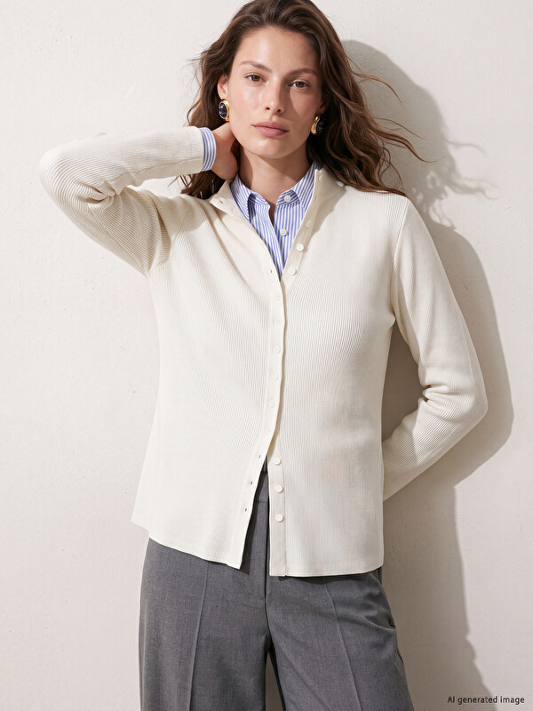 LCW Modest Cardigan Femei cu Guler Înalt