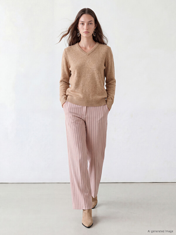 LCW Modest Geniş Paça Çizgili Kadın Pantolon