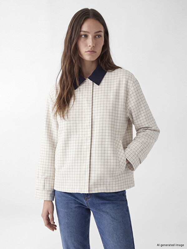 LCW Modest Shirt Collar Plaid Oversize Women's Jacket