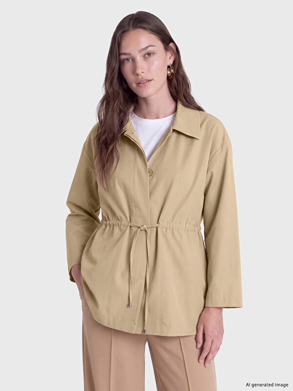 LCW Modest Shirt Collar Oversize Women's Trench Coat