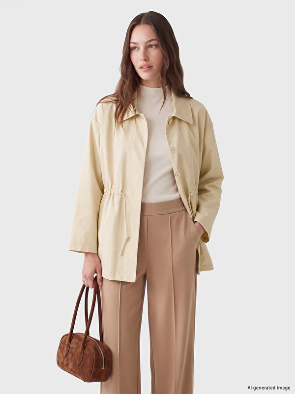 LCW Modest Shirt Collar Oversize Women's Trench Coat