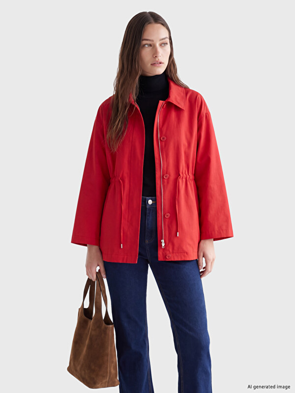 LCW Modest Shirt Collar Oversize Women's Trench Coat