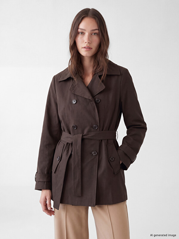LCW Modest Woman Brown Trench Coat