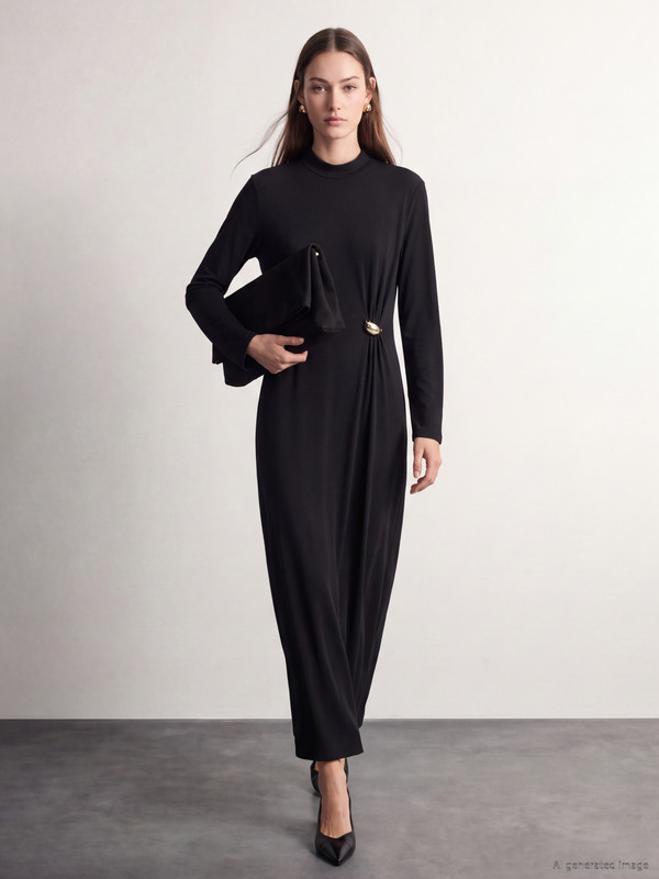 LCW Modest Fitted Waist Gathered Dress