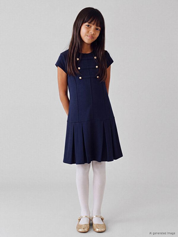 LCW Kids Button Detailed Pleated Girls' Dress