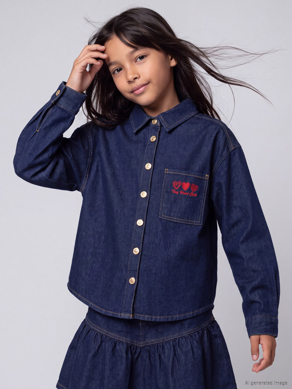 LCW Kids Nakışlı Kız Çocuk Jean Gömlek