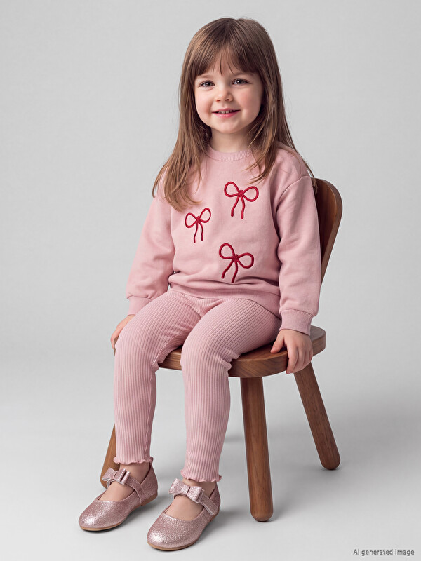 LCW baby Bowed Baby Girls' Sweatshirt and Leggings