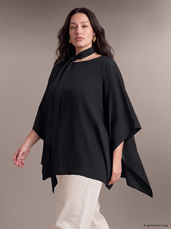 LCW Curve Plus Size Tie Neck Blouse