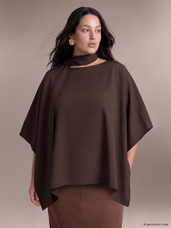 LCW Curve Plus Size Tie Neck Blouse
