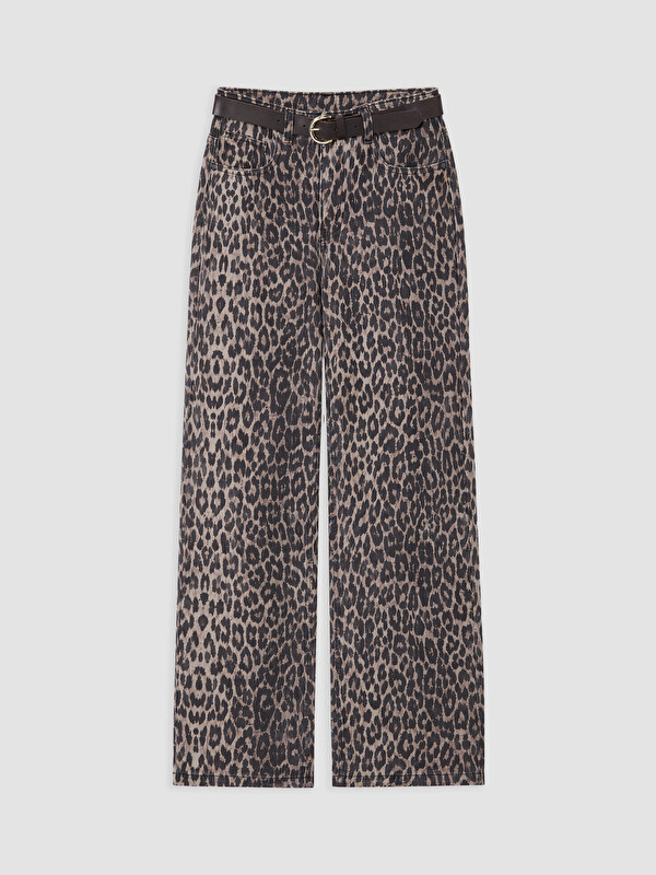 XSIDE Kemerli Leopar Desenli Wideleg Jean