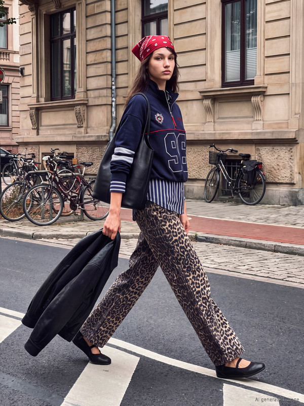 XSIDE Kemerli Leopar Desenli Wideleg Jean