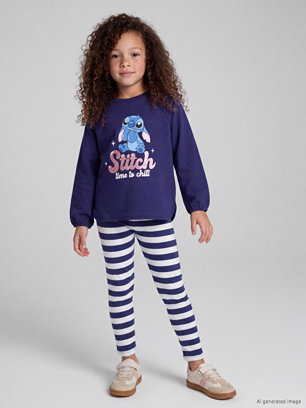 LCW Kids Stitch ნაბეჭდი გოგონას კომპლექტი