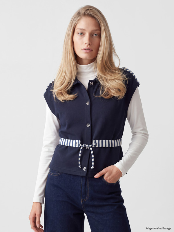 Natuvera Shirt Collar Striped Women's Vest