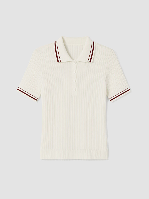LCW Comfort Polo Yaka Çizgili Kadın Triko Kazak
