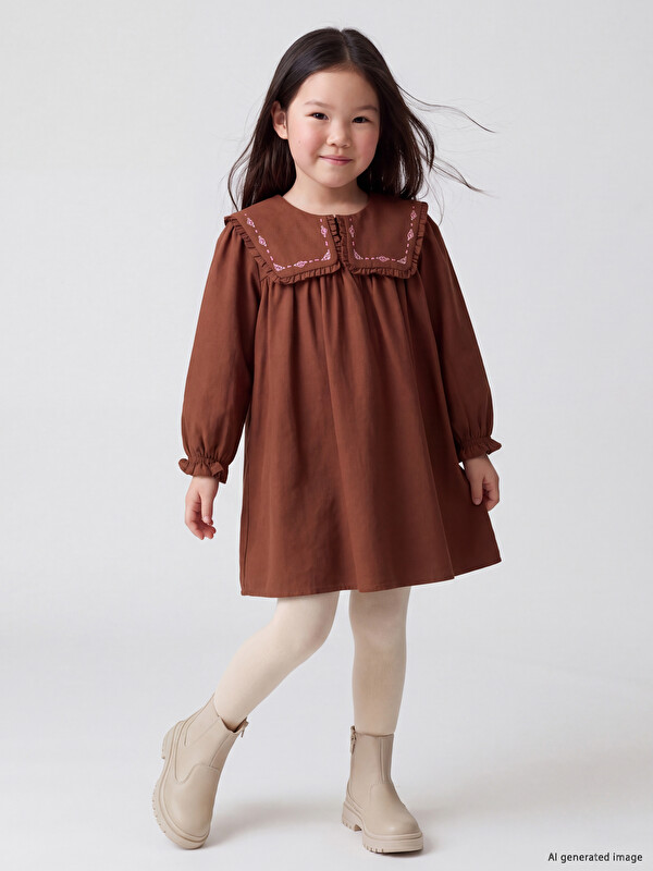 LCW Kids Peter Pan Collar Ruffled Girls' Dress
