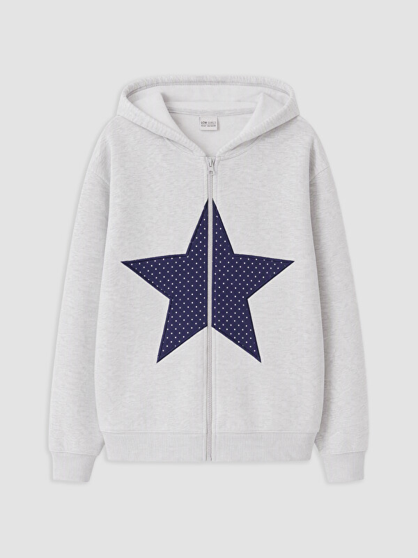 LCW Kids Yıldız Nakışlı Kız Çocuk Fermuarlı Sweatshirt