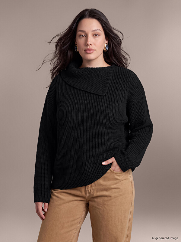 LCW Curve Pulover Tricotat Asimetric cu Guler Înalt pentru Femei