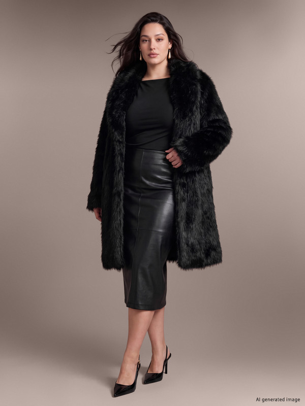 LCW Curve Plus Size Women's Faux Fur Coat