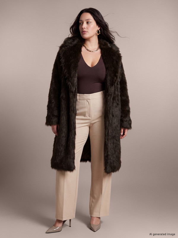 LCW Curve Plus Size Women's Faux Fur Coat