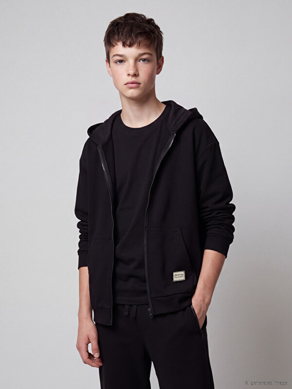 LCW Kids Hooded Boys' Soft Touch Zippered Sweatshirt