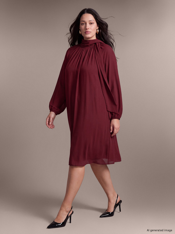 LCW Curve Plus Size Tie Neck Dress