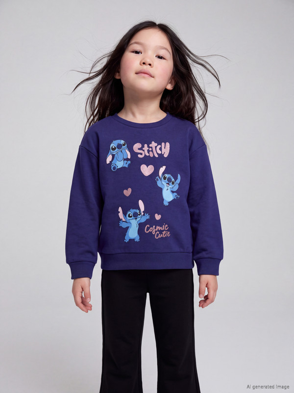 LCW Kids Stitch Printed Girls' Thick Sweatshirt