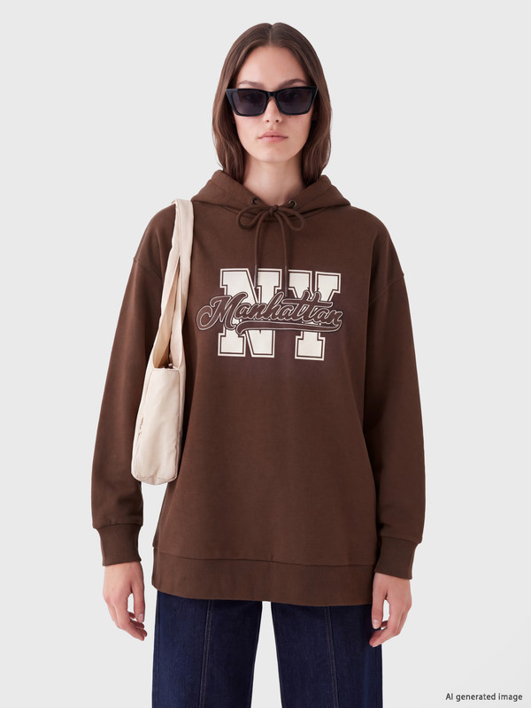 LCW Modest Kapüşonlu Kadın Kalın Sweatshirt Tunik