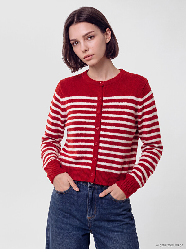 LCW Modest Striped Women's Knitwear Cardigan