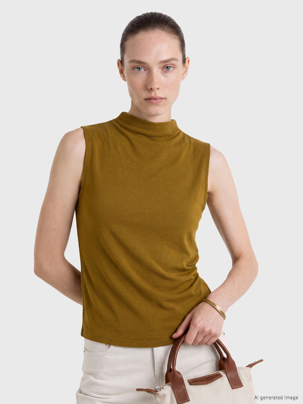 LCW Comfort Mock Neck Ruched Blouse