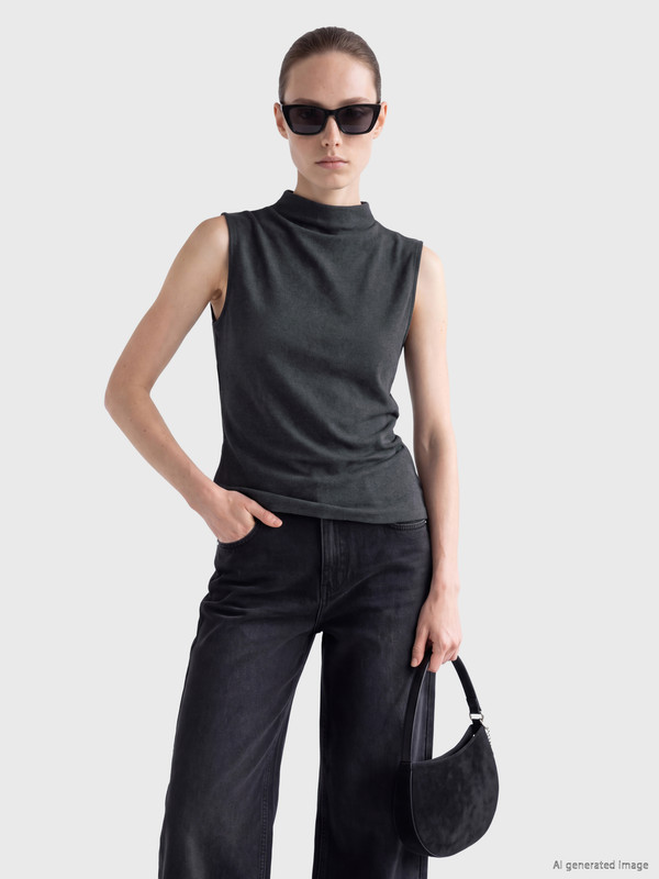LCW Comfort Mock Neck Ruched Blouse